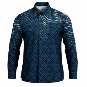 NWOT Blue/White Long Sleeved Shirt Abstract Geometric & Varied Dots